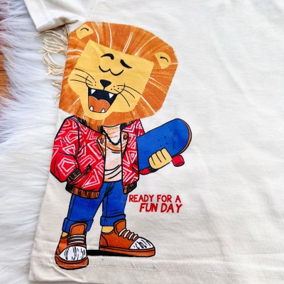 Conj. Camiseta Ready for a Fun Day e Bermuda - Areia e Mostarda